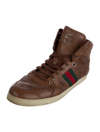 Gucci Web Accent Embossed Leather Sneakers