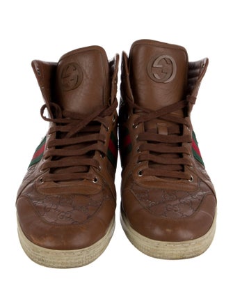 Gucci Web Accent Embossed Leather Sneakers