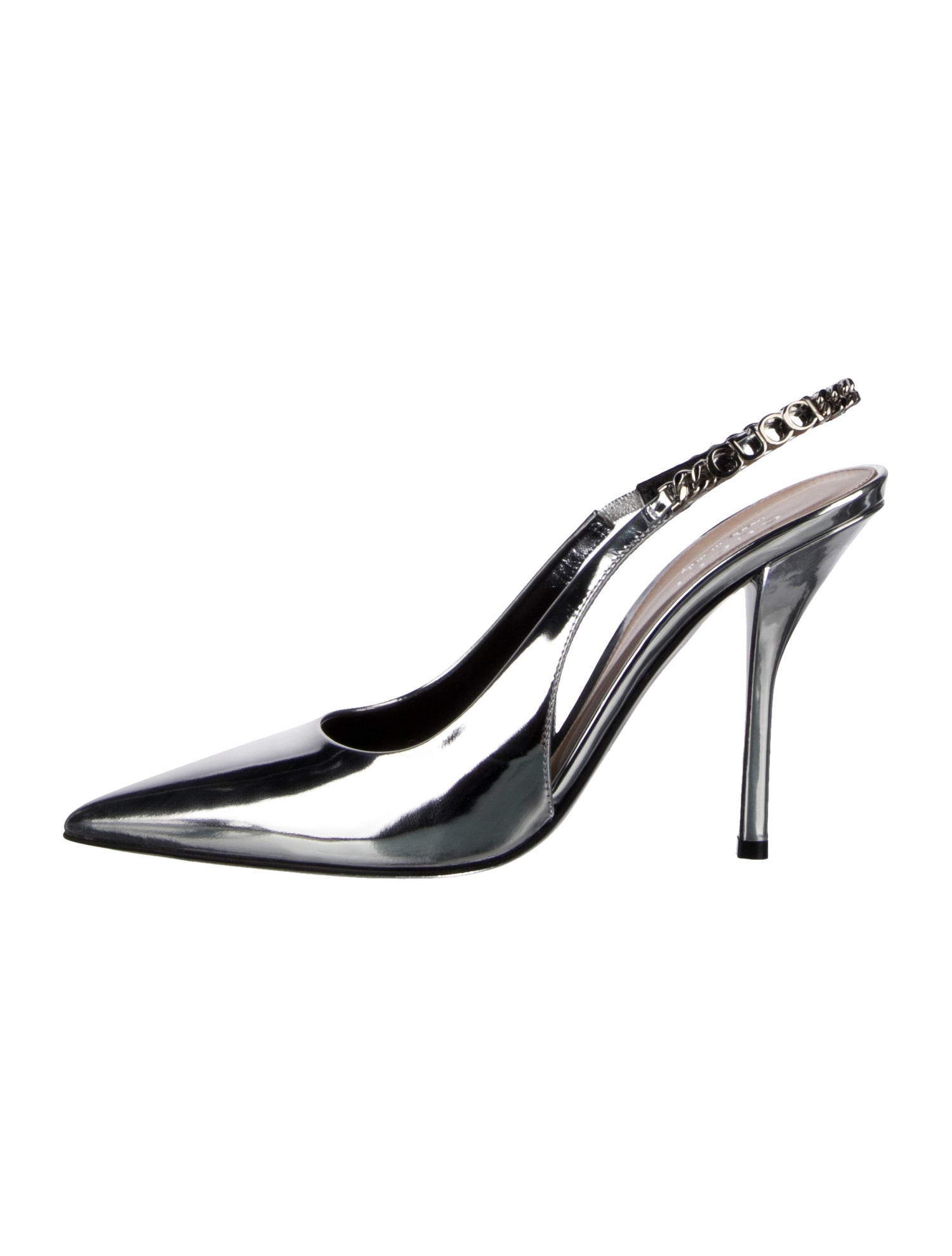Gucci Patent Leather Chain-Link Accents Slingback Pumps