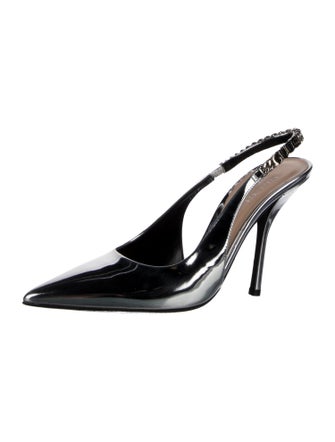 Gucci Patent Leather Chain-Link Accents Slingback Pumps