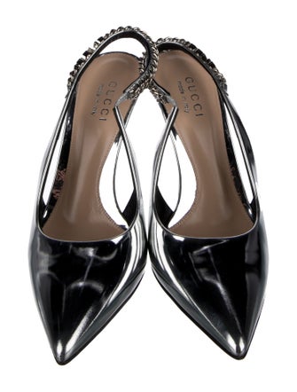 Gucci Patent Leather Chain-Link Accents Slingback Pumps