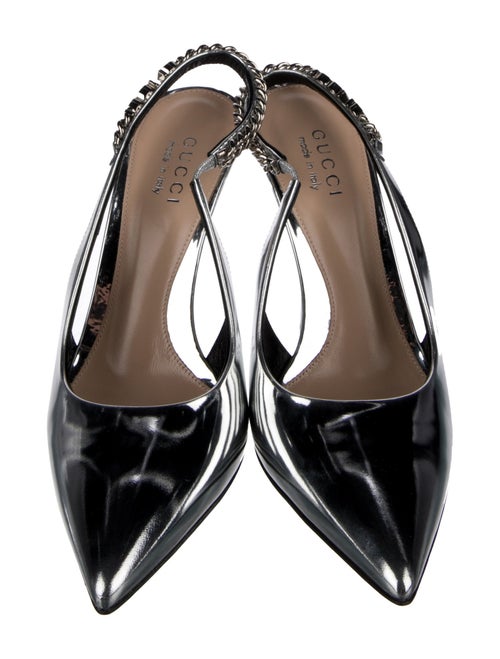 Gucci Patent Leather Chain-Link Accents Slingback Pumps