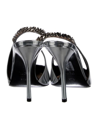 Gucci Patent Leather Chain-Link Accents Slingback Pumps