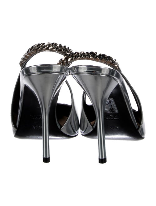 Gucci Patent Leather Chain-Link Accents Slingback Pumps