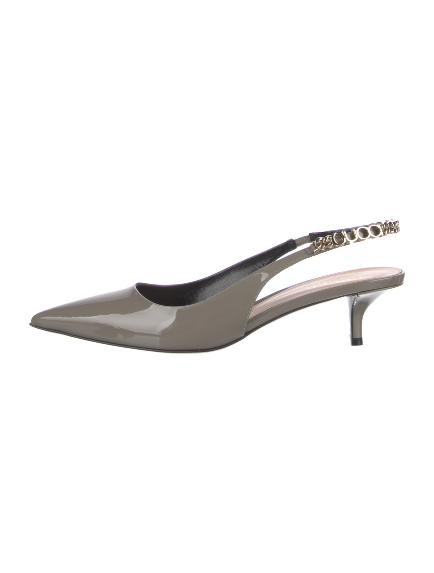 Gucci Patent Leather Chain-Link Accents Slingback Pumps