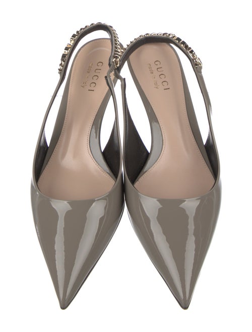 Gucci Patent Leather Chain-Link Accents Slingback Pumps