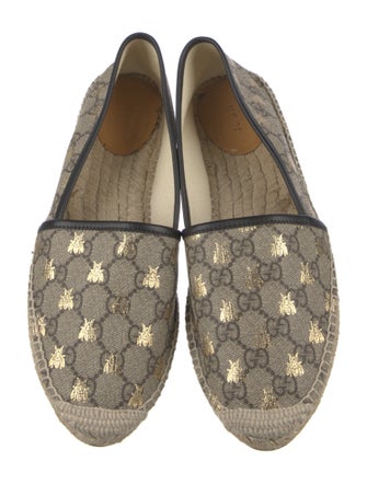 Gucci GG Canvas Leather Trim Embellishment Espadrilles