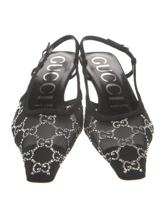 Gucci Mesh Crystal Embellishments Slingback Pumps