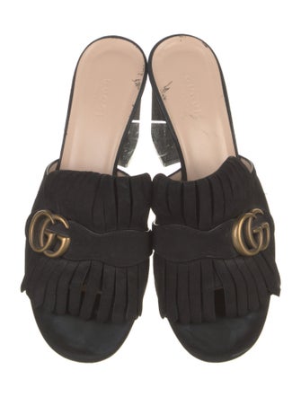 Gucci Double G Logo Suede Slides