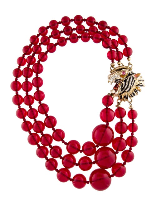 Gucci Crystal, Resin & Enamel Rajah Tiger Head Collar Necklace