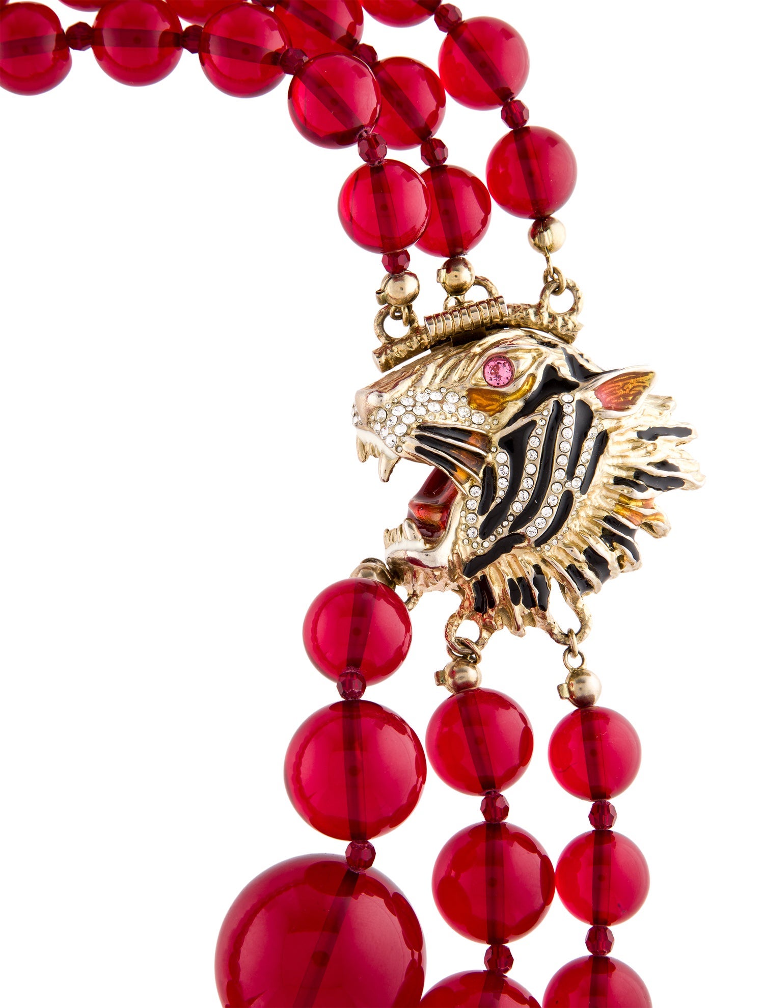 Gucci Crystal, Resin & Enamel Rajah Tiger Head Collar Necklace