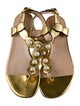 Gucci Faux Pearl Accents Leather T-Strap Sandals