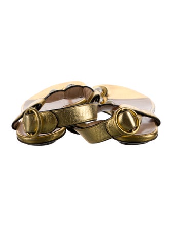 Gucci Faux Pearl Accents Leather T-Strap Sandals