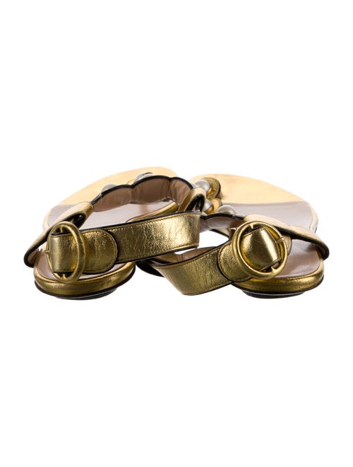 Gucci Faux Pearl Accents Leather T-Strap Sandals