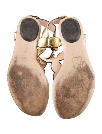 Gucci Faux Pearl Accents Leather T-Strap Sandals