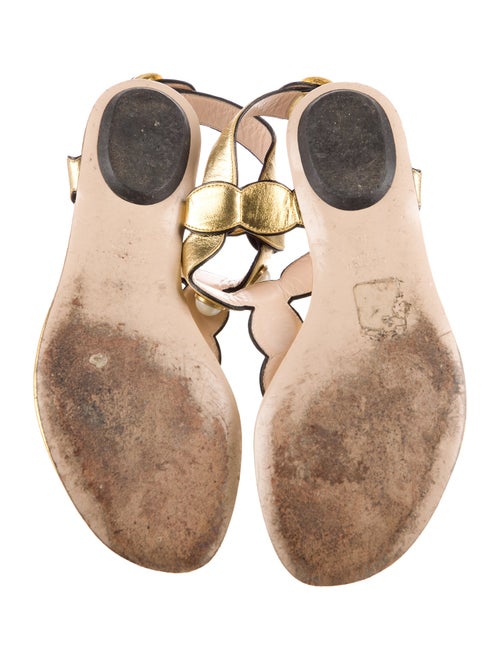 Gucci Faux Pearl Accents Leather T-Strap Sandals