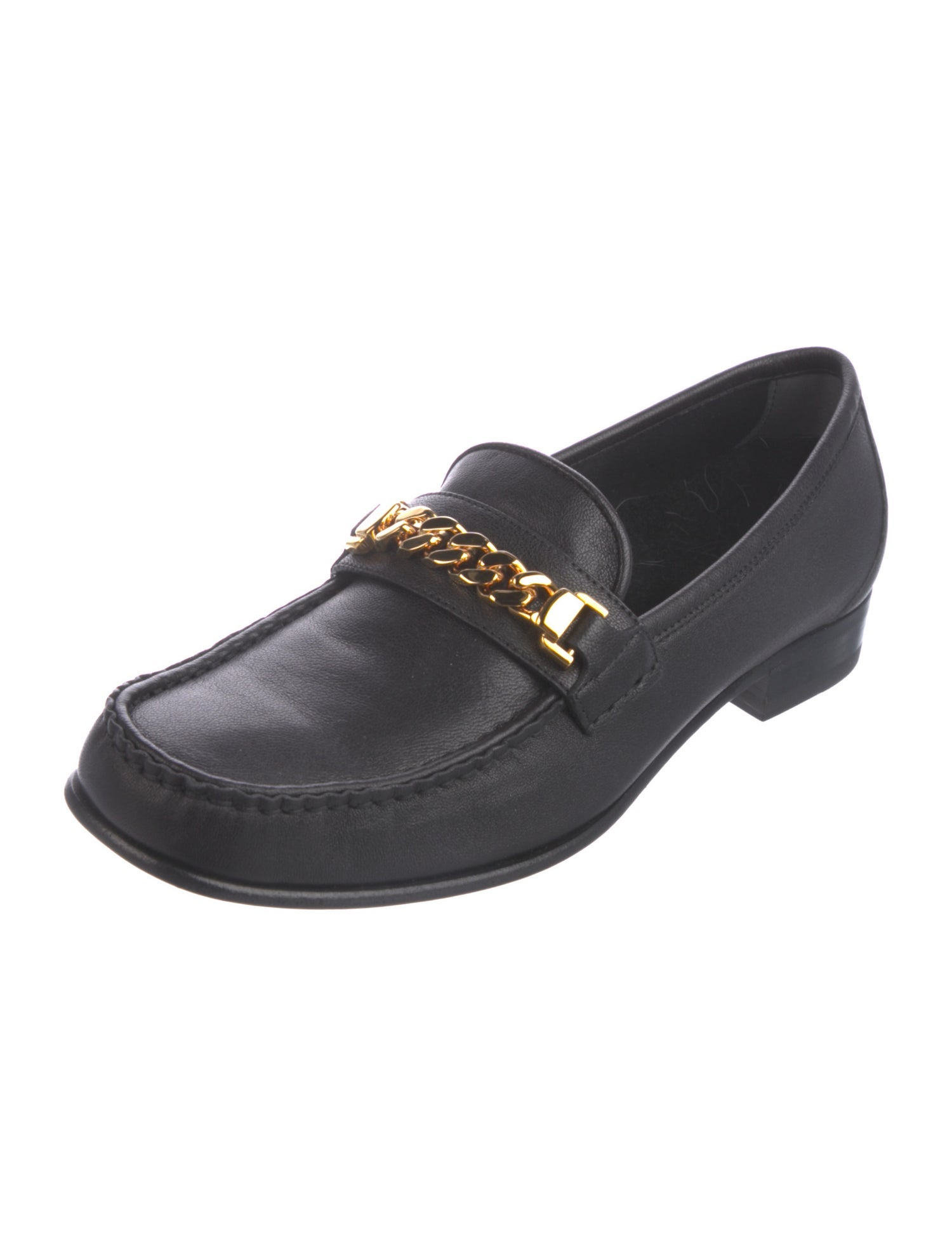 Gucci Leather Chain-Link Accents Loafers