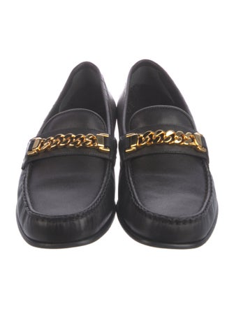 Gucci Leather Chain-Link Accents Loafers