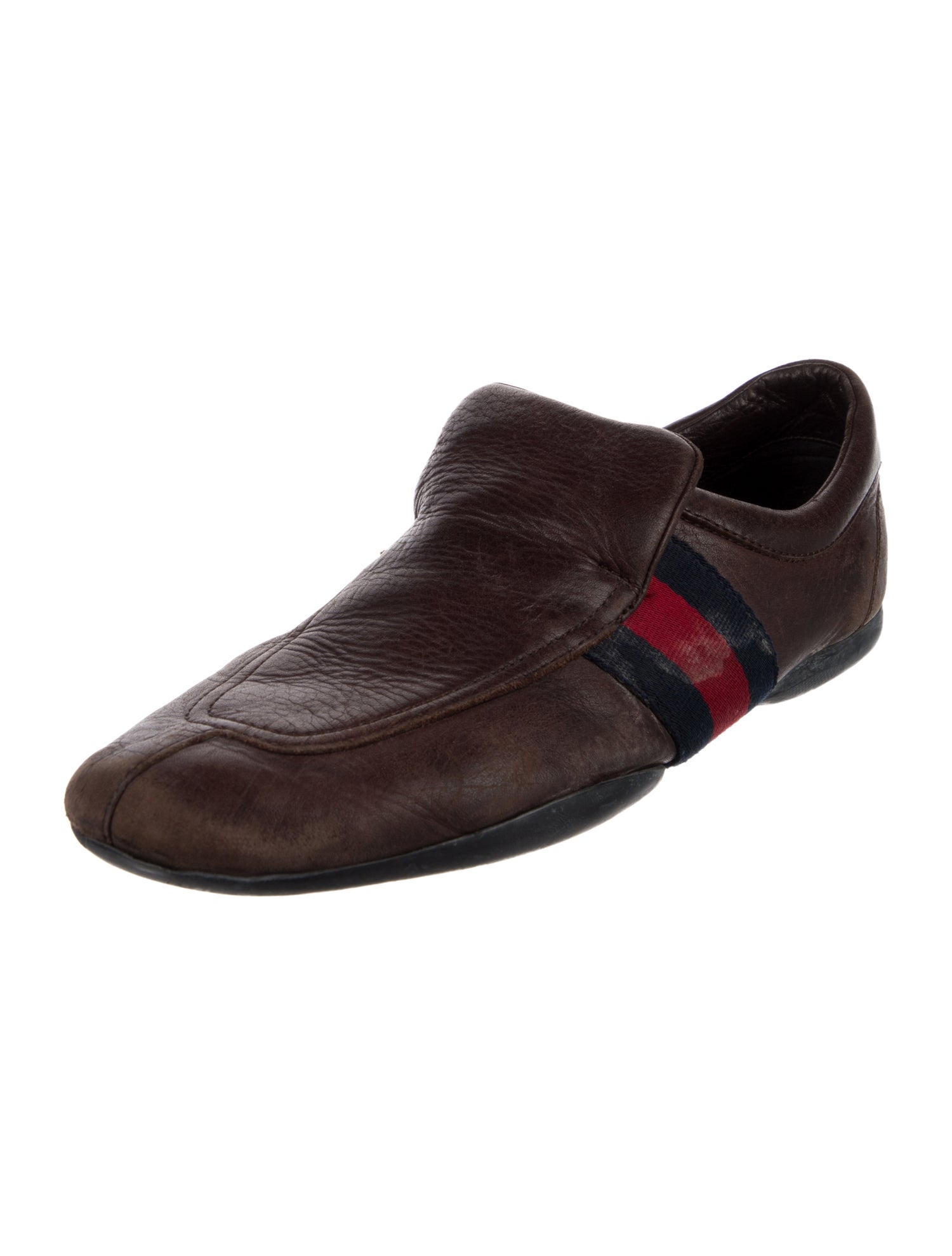 Gucci Web Accent Leather Loafers