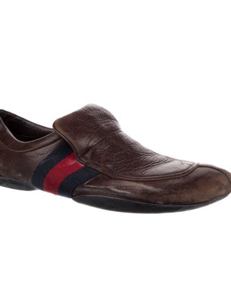 Gucci Web Accent Leather Loafers
