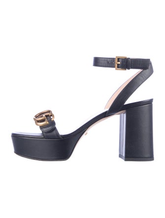 Gucci Double G Logo Leather Sandals
