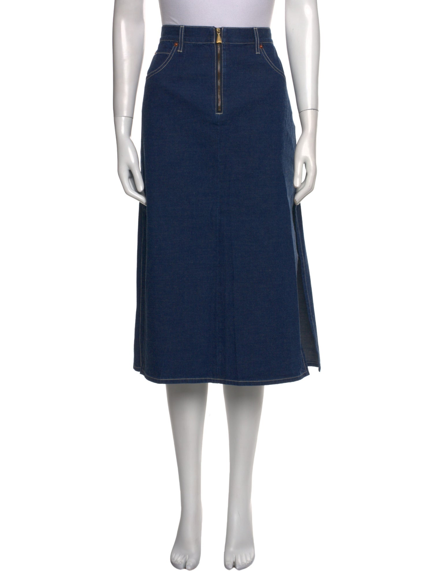 Gucci Leather Trim Embellishment Midi Length Skirt