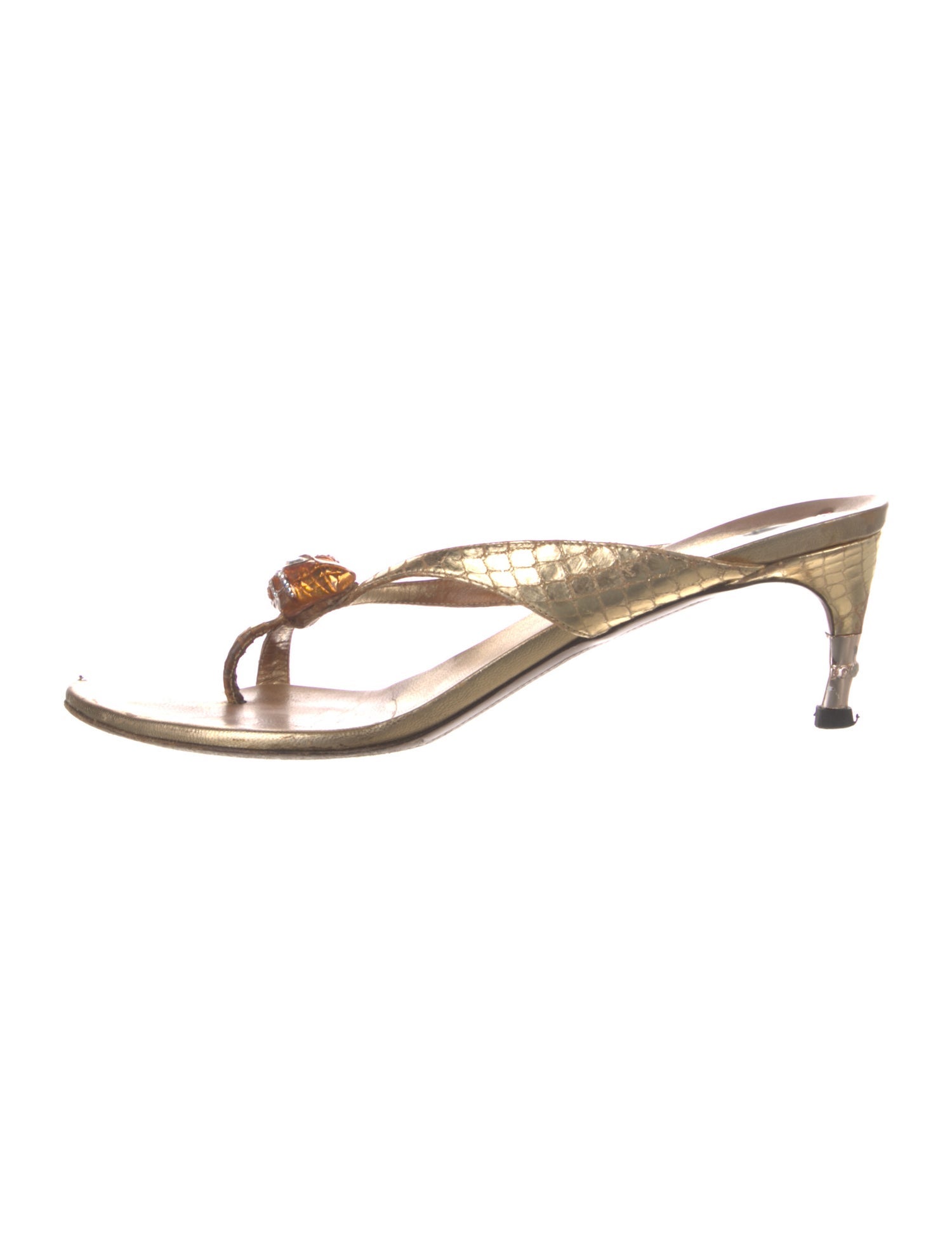 Gucci Snakeskin Crystal Embellishments Slides