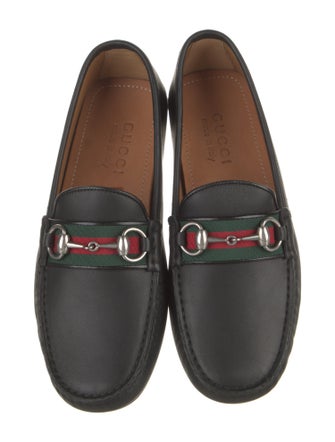 Gucci Web Accent Leather Loafers