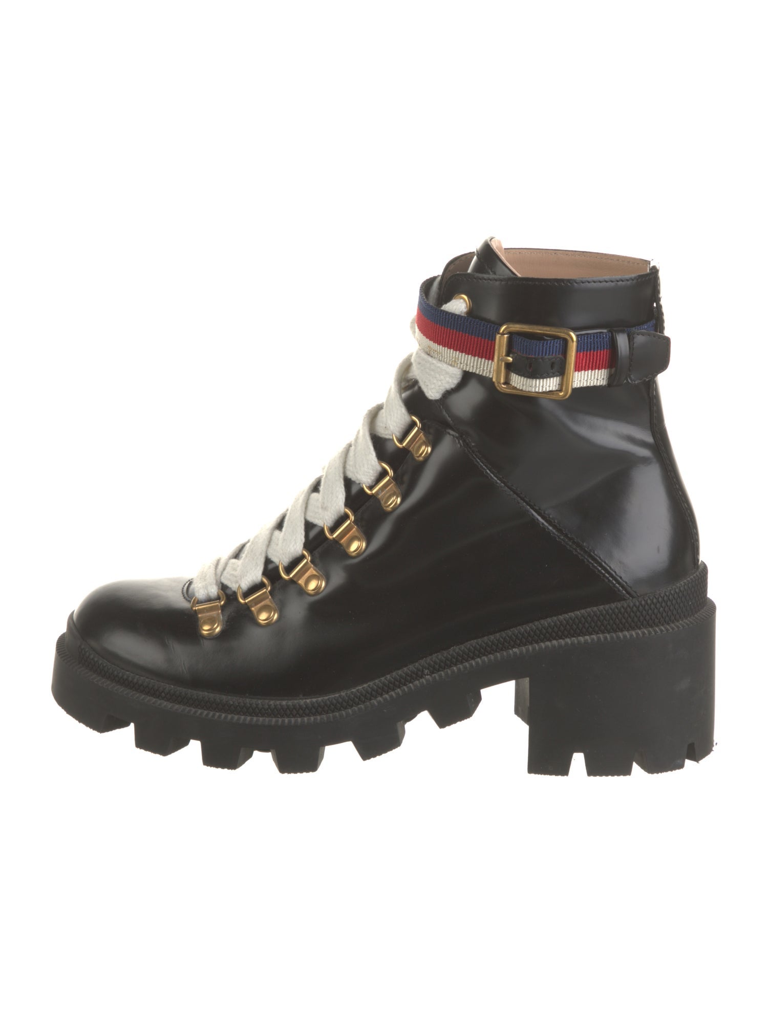 Gucci Sylvie Web Accent Leather Combat Boots