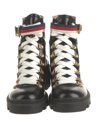 Gucci Sylvie Web Accent Leather Combat Boots
