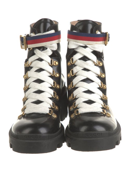 Gucci Sylvie Web Accent Leather Combat Boots