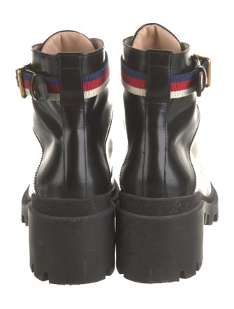 Gucci Sylvie Web Accent Leather Combat Boots
