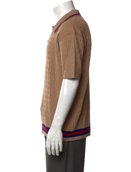 Gucci Sylvie Web Accent Cable Knit Polo Shirt