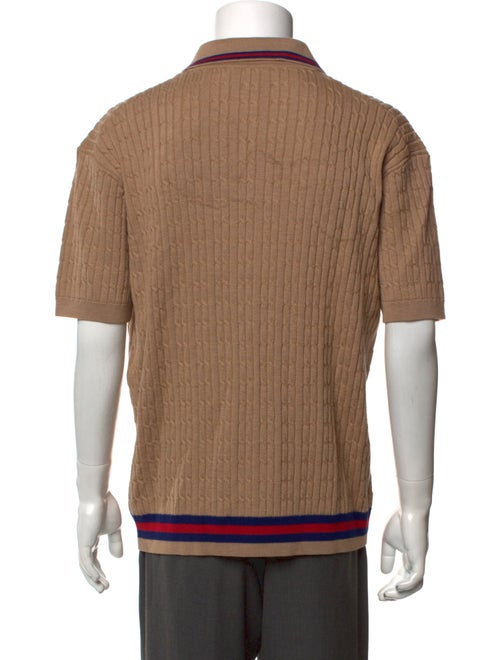 Gucci Sylvie Web Accent Cable Knit Polo Shirt