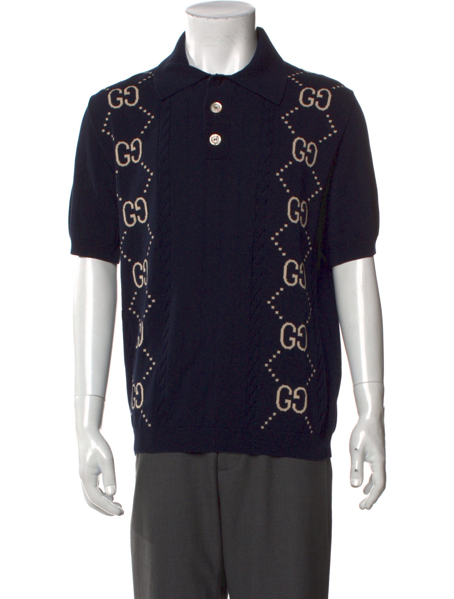 Gucci GG Logo Cable Knit Polo Shirt