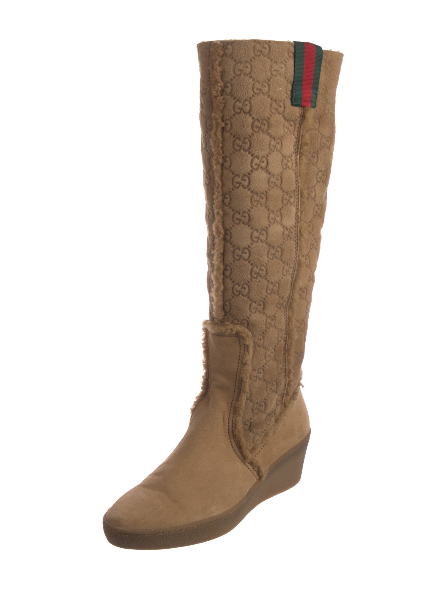Gucci Web Accent Suede Riding Boots