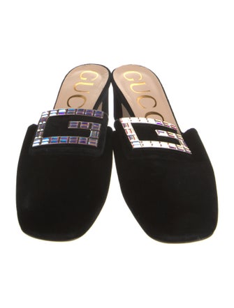 Gucci Velvet Crystal Embellishments Mules