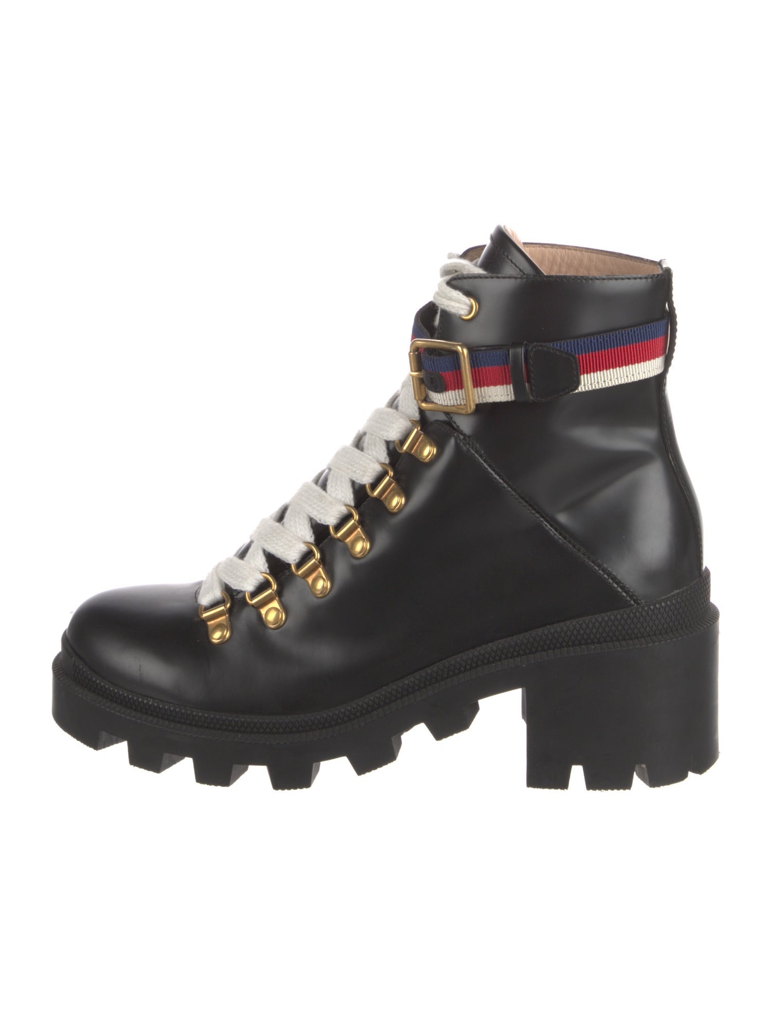 Gucci Sylvie Web Accent Leather Combat Boots