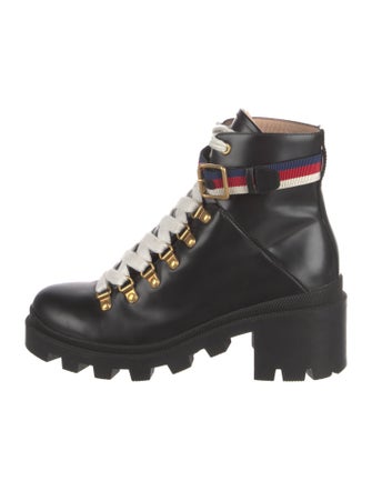 Gucci Sylvie Web Accent Leather Combat Boots