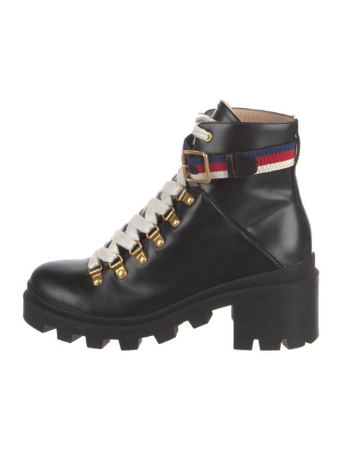 Gucci Sylvie Web Accent Leather Combat Boots