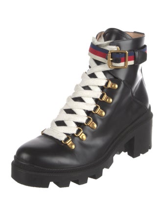 Gucci Sylvie Web Accent Leather Combat Boots