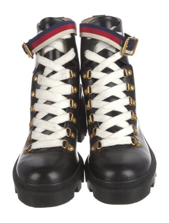 Gucci Sylvie Web Accent Leather Combat Boots