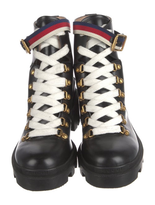 Gucci Sylvie Web Accent Leather Combat Boots