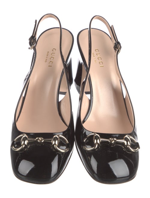 Gucci Horsebit Accent Patent Leather Slingback Pumps