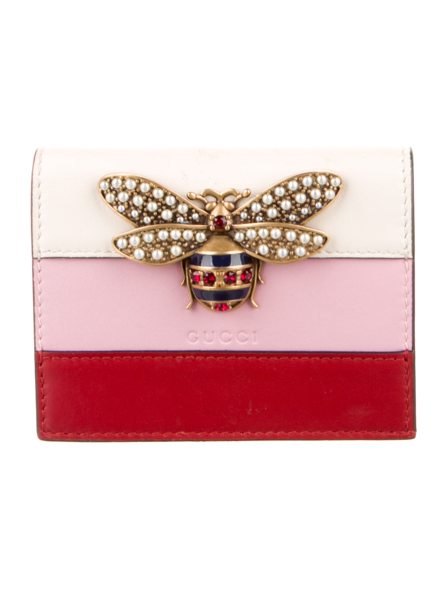 Gucci Faux Pearl Accents Leather Wallet