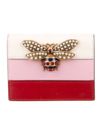 Gucci Faux Pearl Accents Leather Wallet