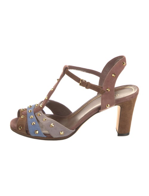 Gucci Spike Accents Suede T-Strap Sandals