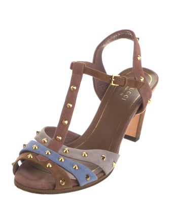 Gucci Spike Accents Suede T-Strap Sandals