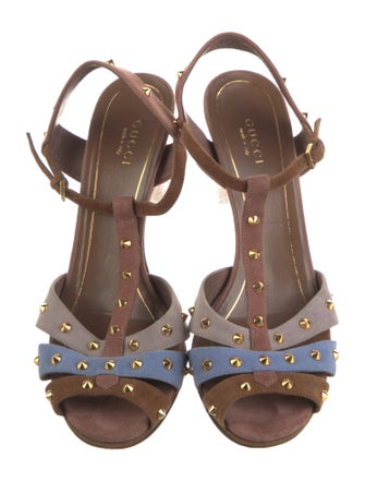 Gucci Spike Accents Suede T-Strap Sandals