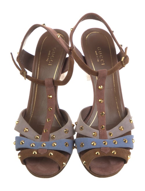 Gucci Spike Accents Suede T-Strap Sandals